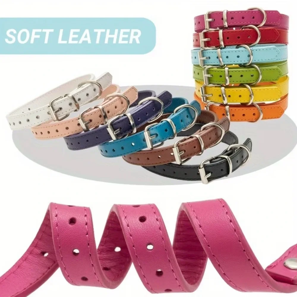 Soft Leather Pet Collar Plain Assorted 🌈 OS fits SM-LG Adjustable